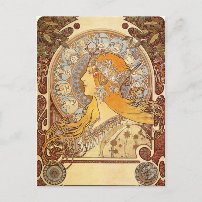 Cartão de Posto Zodiac Art Nouveau Alphonse Mucha (Frente)