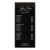 Cartão de Preço Elegante Preto e Dourado com Brilh