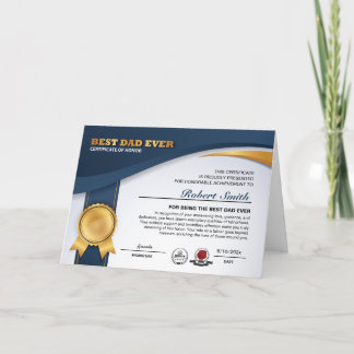 Cartão de Premiação Personalizável Melhor Pai de T