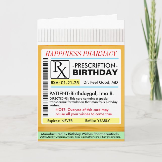 Cartão de Prescrição RX para BIrthdays (Frente)