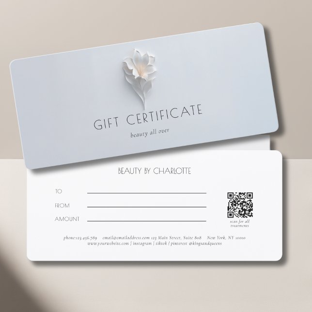 Cartão de Presente Código QR Salão Floral Branco M (Minimalist Floral White Salon QR Code Gift Card)
