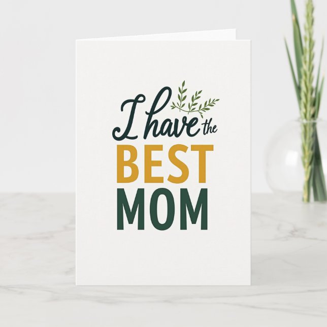 Cartão de Presente com Frase "Melhor Mãe" e Folhas (Frente)