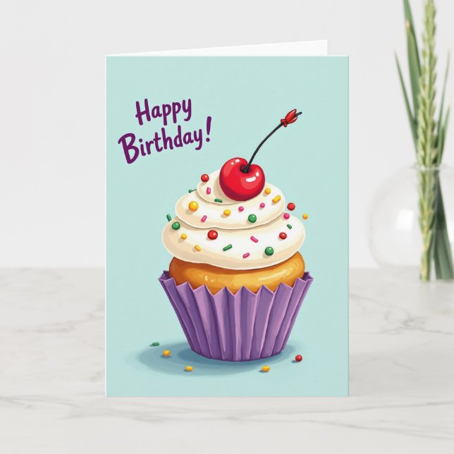 Cartão de Presente de Cupcake de Bolinhas (Frente)