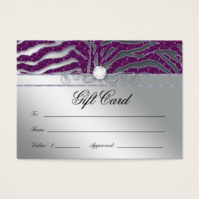 Cartão de Presente de Joia de Luxo Zebra Plum Silv (Frente)