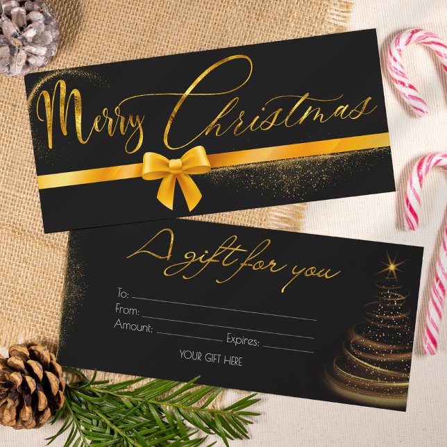 Cartão de presente de Natal moderno dourado e pret (Criador carregado)