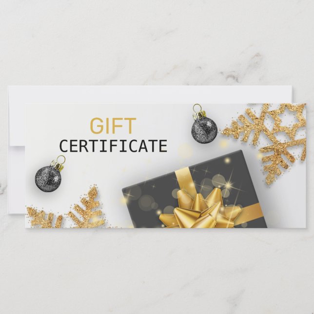 Cartão de Presente Dourado com Floco de Neve Preto (Frente)