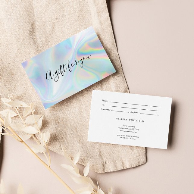 Cartão de Presente Holográfico Azul Iridescente Fa (Holographic Business Vouchers and Gift Cards)