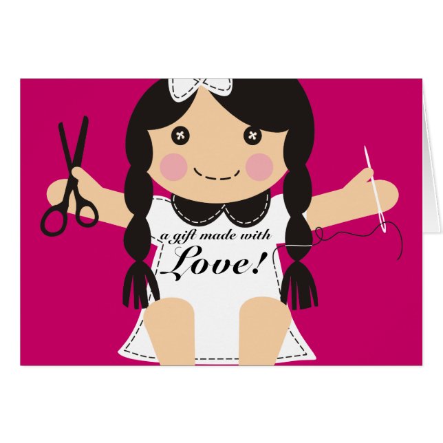Cartão de presente sewing da boneca da costureira (Frente horizontal)