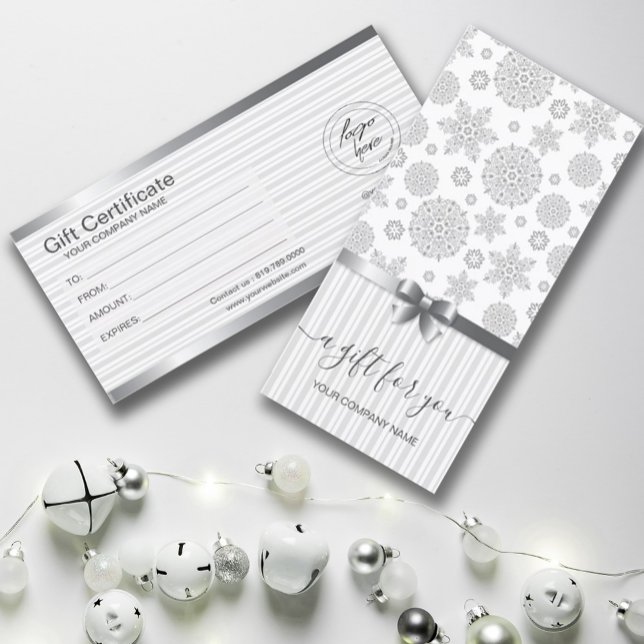 cartão de presente Silver Snowflakes falso (#zazzlemade #giftcertificate #snowflakes #snowflakesgiftcard #christmas, 3HAPPYNEWYEAR, #SILVER)