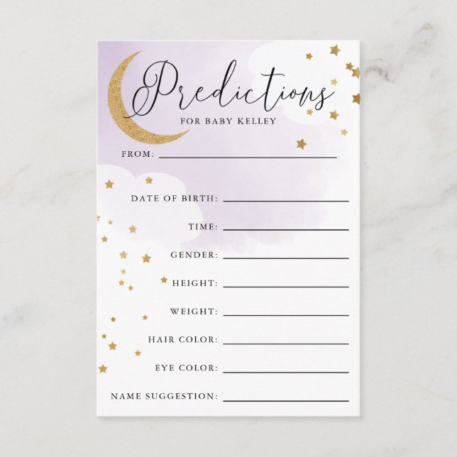 Cartão de Previsão de Chuvaveiro Roxo Lua e Estrel (Frente)