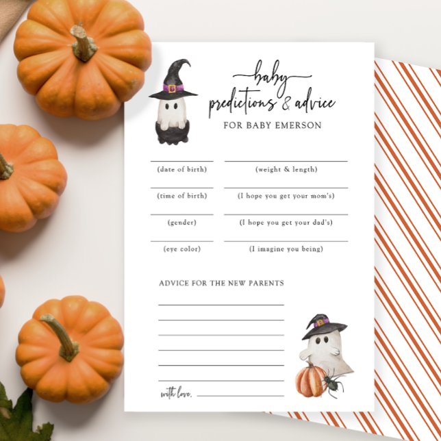 Cartão de previsão do bebê do Halloween (A Little Boo Baby Shower Invitation Baby Predictions and Advice Card Fall Autumn Halloween Orange)