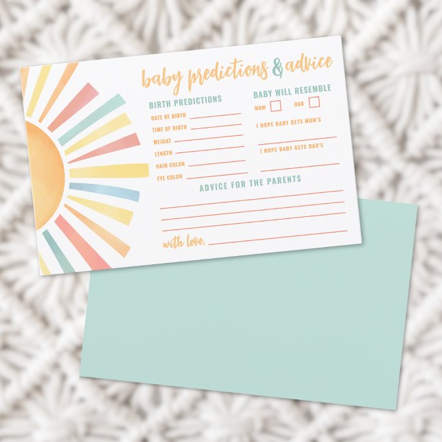 Cartão de Previsões de Conselhos para Chuveiro de  (Sun Baby Shower Advice Predictions Card)