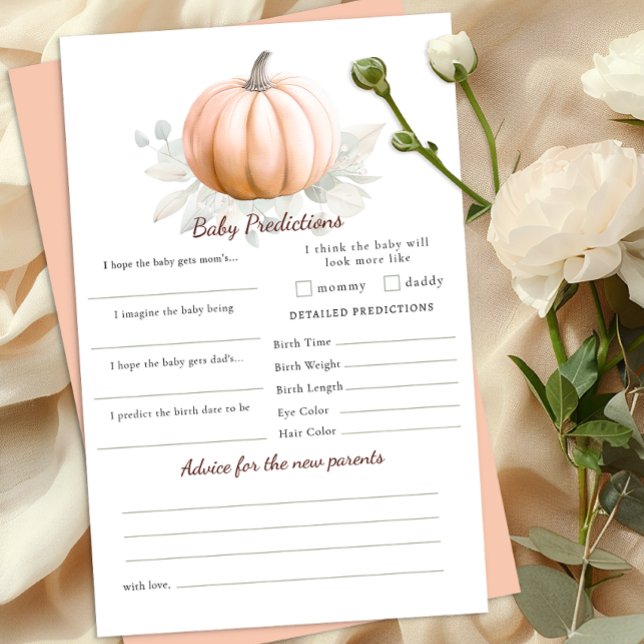 Cartão de Previsões para Chás de Bebê de Outono co (Baby Shower Activity)