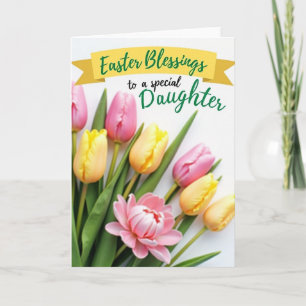 Cartão de Primavera com Tulipas Rosa e Amarelo