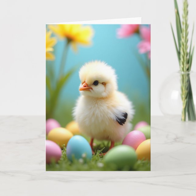 Cartão de Primavera com um Adorável Pintinho (Frente)