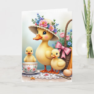 Cartão de Primavera da Feliz Família de Aves