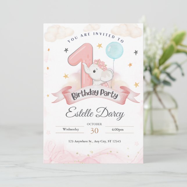 Cartão de primeiro aniversario - cartão de anivers (Em pé/Frente)