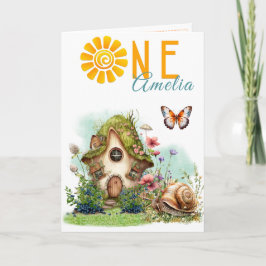 Cartão de Primeiro Aniversário Cottage das Fadas n