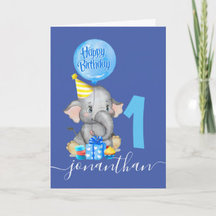 cartão de primeiro aniversario de elefante fofo