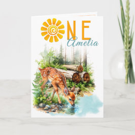 Cartão de Primeiro Aniversário Floresta Fauno