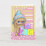 Cartão de primeiro aniversario gêmeo da irmã com<br><div class="desc">Cartão de primeiro aniversario gêmeo da irmã com menina bonito e blocos</div>