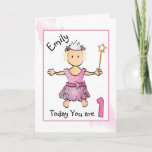 Cartão de primeiro aniversario para Little Princes<br><div class="desc">Deseje a essa doce menina um primeiro aniversario precioso com este cartão que você pode personalizar</div>