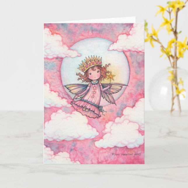 Cartão de Princesa Fada Fofa para Todas as Ocasiõe (Flor Amarela)