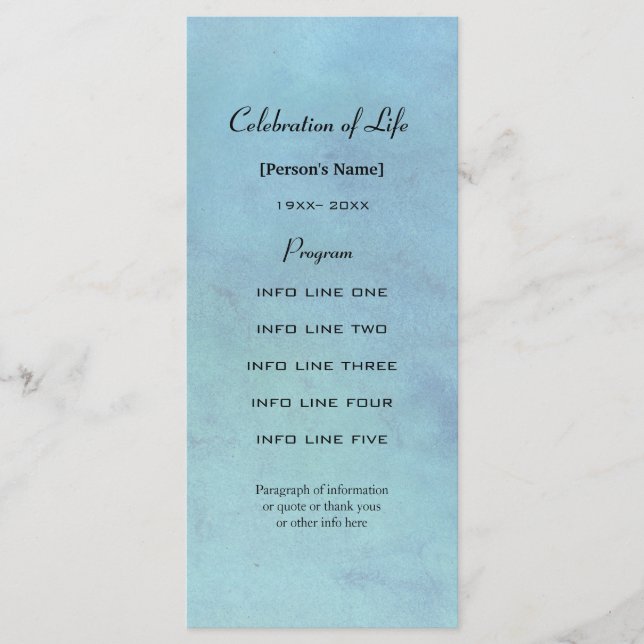 Cartão de programa de aquarela azul do serviço mem (Frente)