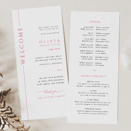 Cartão de Programa de Bat Mitzvah Rosa e Branco Mo
