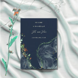 Cartão de Programa de Casamento Azul Naval Dourado