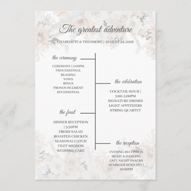 Cartão de Programa de Casamento Azul Poeirento Beg (Frente)