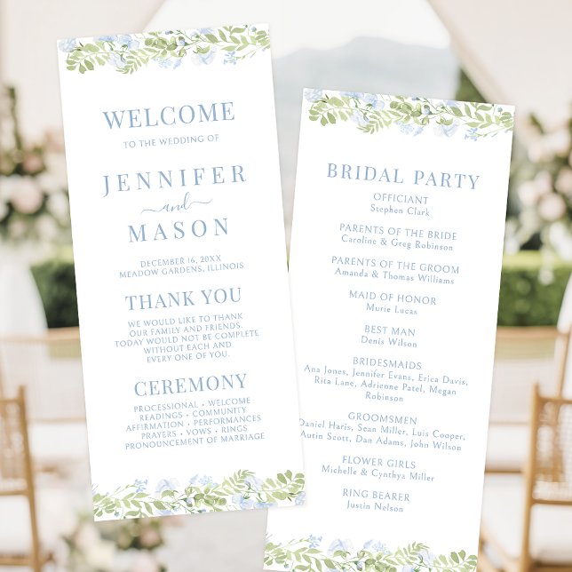 Cartão de Programa de Casamento Boho Light Blue Wi (Criador carregado)