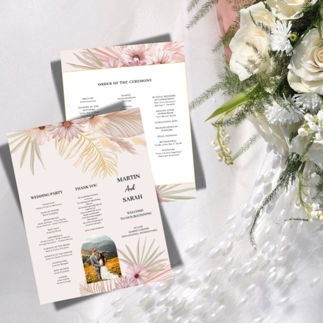 Cartão de Programa de Casamento Botânico Boho Neut (Criador carregado)