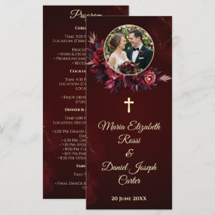 Cartão de Programa de Casamento Católico Floral Bo