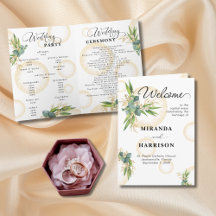 Cartão de Programa de Casamento com Esferas Dourad