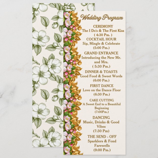 Cartão de Programa de Casamento com Flor de Maçã d (Frente/Verso)