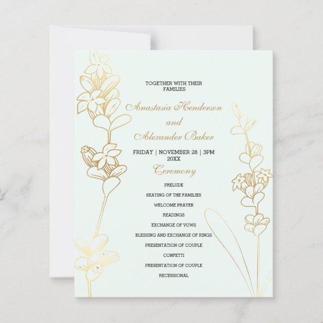 Cartão de programa de casamento com orçamento em o (Frente)