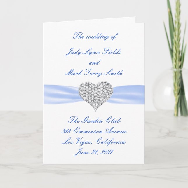 Cartão de Programa de Casamento Coração de Diamant (Frente)