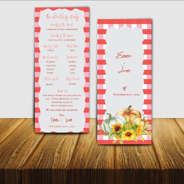 Cartão de Programa de Casamento de Outono com Abób (Pumpkin & Sunflower Fall Wedding Program Card)