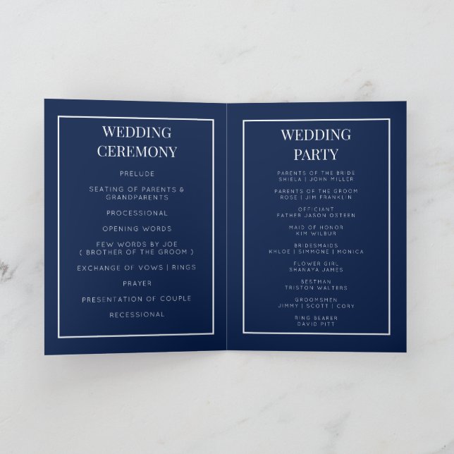 Cartão de programa de casamento dobrável com monog (Interior)