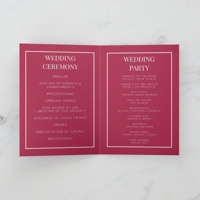 Cartão de programa de casamento dobrável de monogr (Interior)