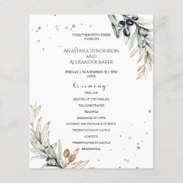 Cartão de programa de casamento elegante azeitona.