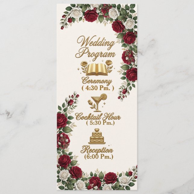 Cartão de Programa de Casamento Elegante Flor de R (Frente)