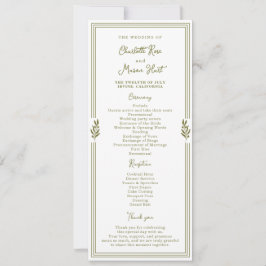 Cartão de Programa de Casamento Elegante Verde Oli
