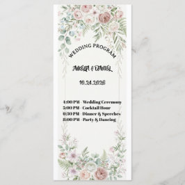 Cartão de Programa de Casamento Floral Azul Empoei