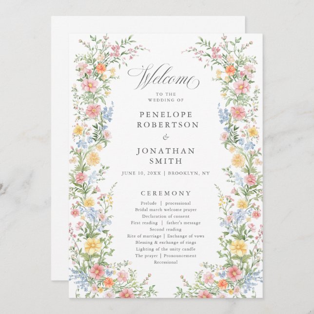 Cartão de programa de casamento floral de jardim d (Frente/Verso)