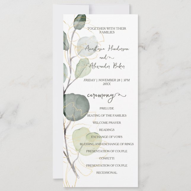 Cartão de programa de casamento floral econômico. (Frente)