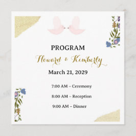 Cartão de Programa de Casamento Floral Elegante