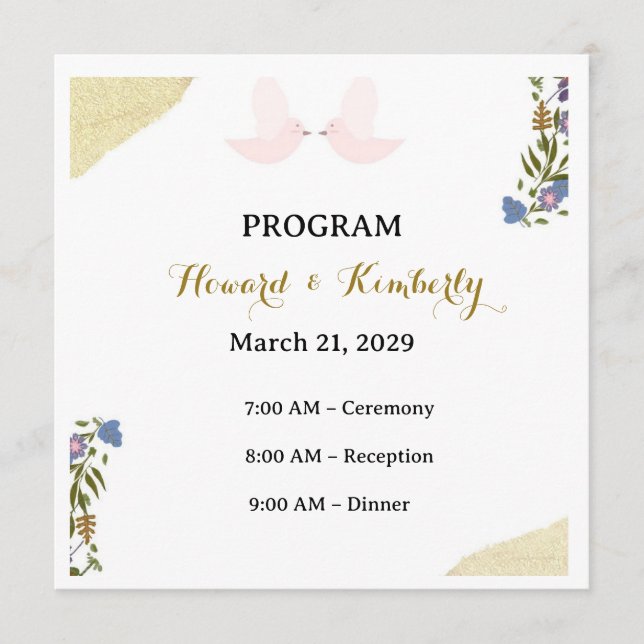 Cartão de Programa de Casamento Floral Elegante (Frente)