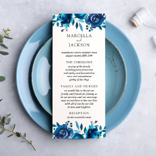 Cartão de Programa de Casamento Floral Índigo